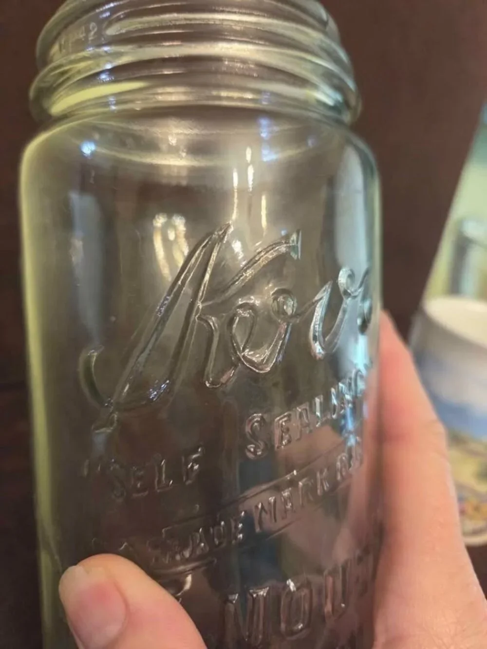 Kerr Self‎ Sealing Wide mouth canning jar 1940s with Zinc Ring & Glass Ball Flat